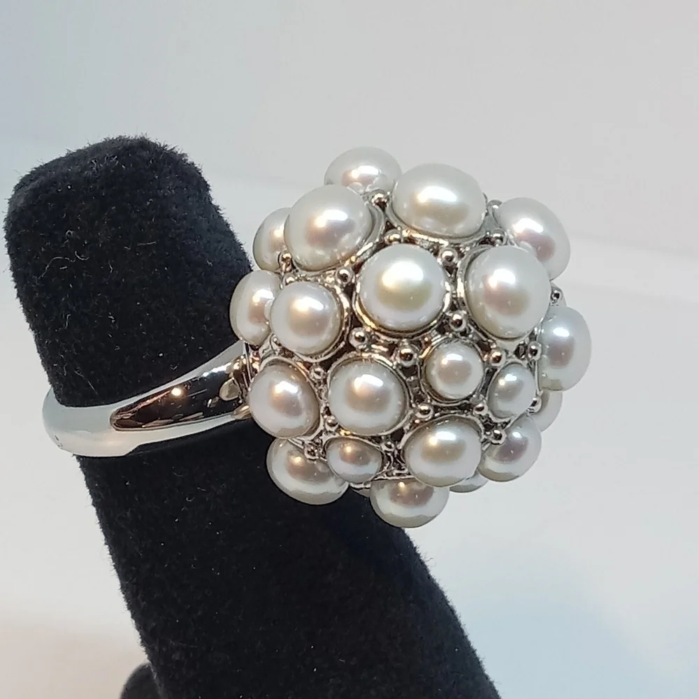 * Honora cultured freshwater pearls stainless steel high dome ring size 6